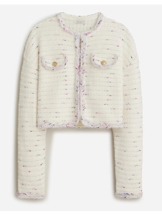J. Crew Sweaters - J Crew Cropped Lady Jacket Ivory Marled Yarn Sz Medium Coquette Preppy Old Money